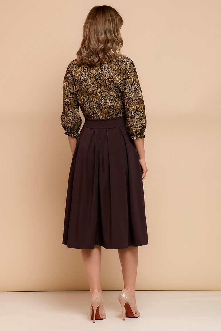 Фото товара 21156, темно-коричневое платье с принтованным верхом