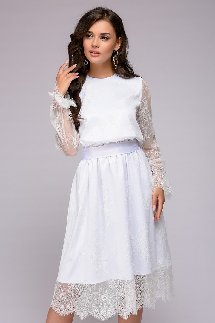 Фото товара 21191, платье белое кружевное длины миди