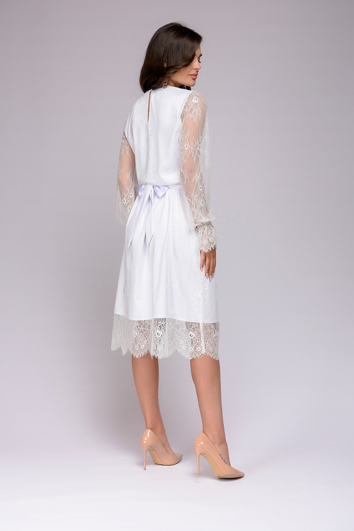 Фото товара 21192, платье белое кружевное длины миди