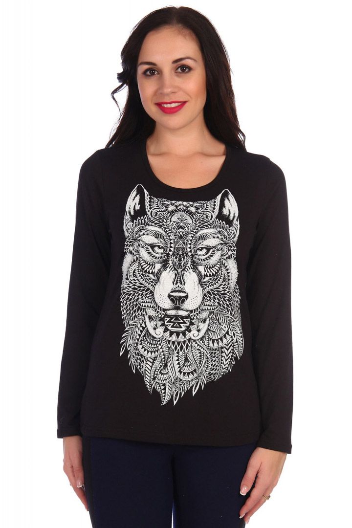 Фото товара 17559, черный лонгслив с волком