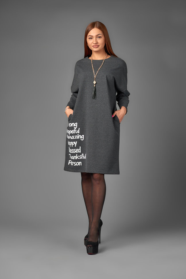 Фото товара 18189, серое свободное платье