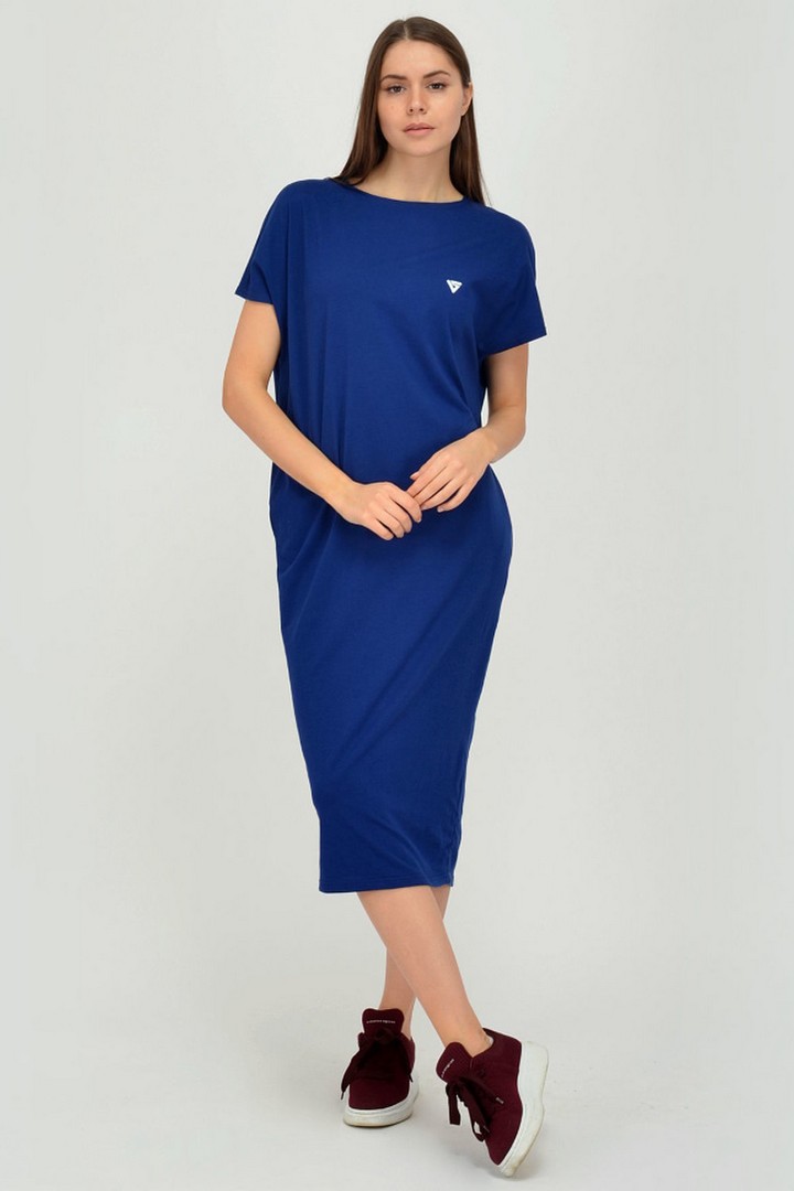 Фото товара 19856, синее трикотажное платье из хлопка