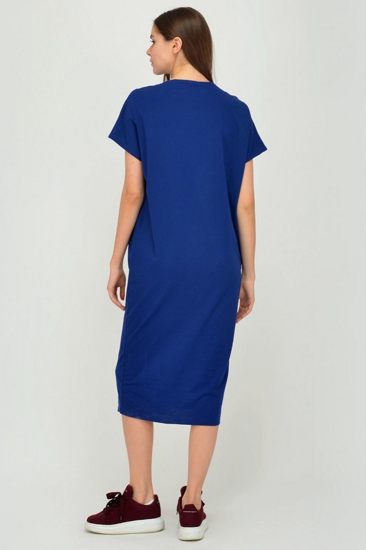 Фото товара 19858, синее трикотажное платье из хлопка
